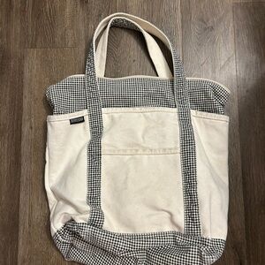 Lands' End Cream Canvas Tote with Black Checkered Trim